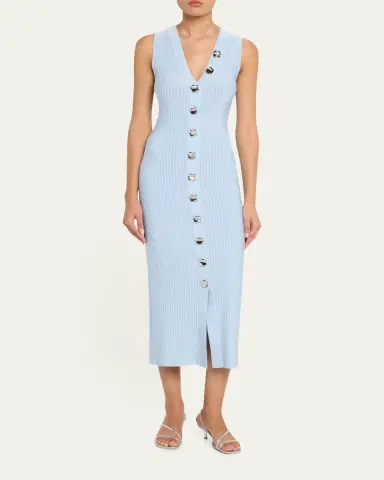 Adam Lippes Eliza Sleeveless Button-Front Rib Midi Dress | Thumbnail 2 Adam Lippes Eliza Sleeveless Button-Front Rib Midi Dress | Thumbnail 2