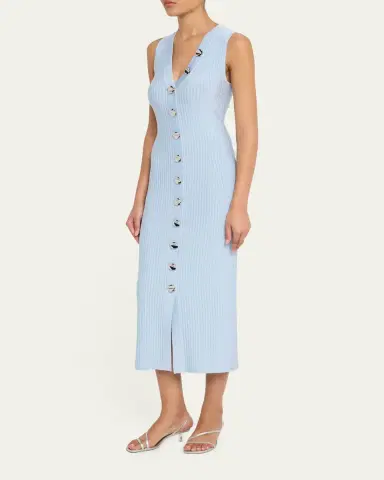 Adam Lippes Eliza Sleeveless Button-Front Rib Midi Dress | Thumbnail 4 Adam Lippes Eliza Sleeveless Button-Front Rib Midi Dress | Thumbnail 4