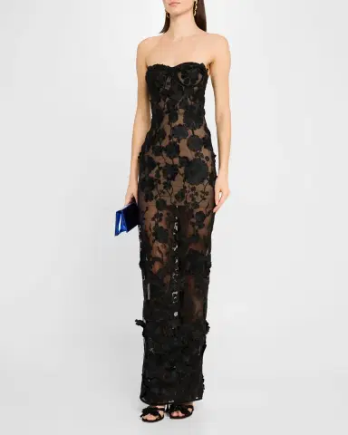 Bronx and Banco Jasmine Strapless Floral Applique Gown | Thumbnail 4 Bronx and Banco Jasmine Strapless Floral Applique Gown | Thumbnail 4