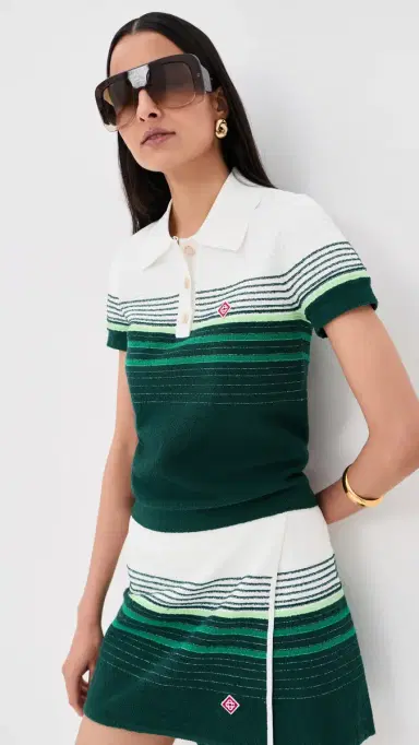Casablanca Boucle tripe Polo Shirt White / Green | Thumbnail 2 Casablanca Boucle tripe Polo Shirt White / Green | Thumbnail 2