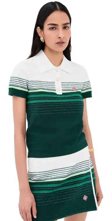 Casablanca Boucle tripe Polo Shirt White / Green | Thumbnail 1 Casablanca Boucle tripe Polo Shirt White / Green | Thumbnail 1