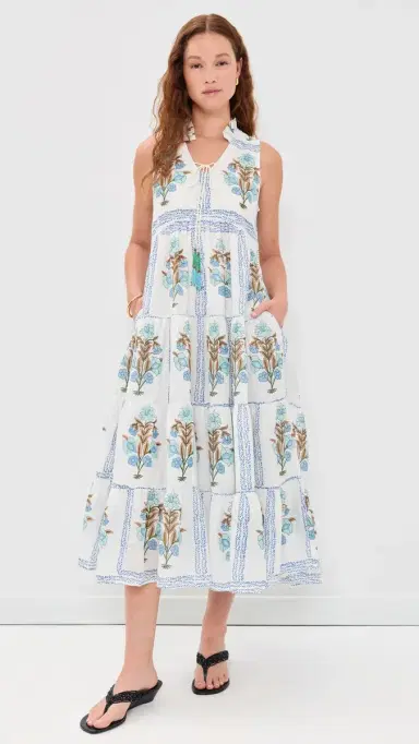 Bell Sofia Cotton Midi Dress Blue Floral | Thumbnail 2 Bell Sofia Cotton Midi Dress Blue Floral | Thumbnail 2