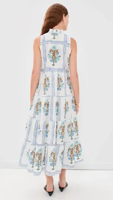 Bell Sofia Cotton Midi Dress Blue Floral | Thumbnail 3 Bell Sofia Cotton Midi Dress Blue Floral | Thumbnail 3