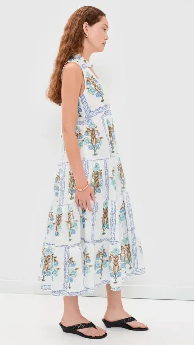 Bell Sofia Cotton Midi Dress Blue Floral | Thumbnail 4 Bell Sofia Cotton Midi Dress Blue Floral | Thumbnail 4