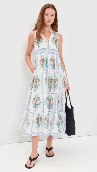 Bell Sofia Cotton Midi Dress Blue Floral | Thumbnail 5 Bell Sofia Cotton Midi Dress Blue Floral | Thumbnail 5