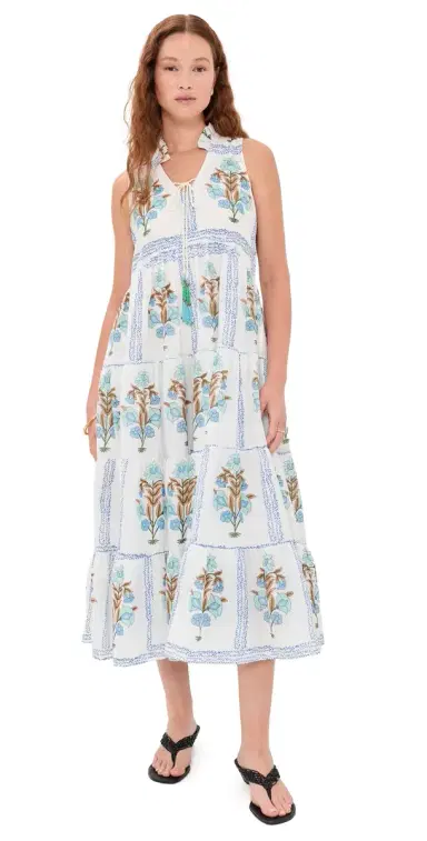 Bell Sofia Cotton Midi Dress Blue Floral | Thumbnail 1 Bell Sofia Cotton Midi Dress Blue Floral | Thumbnail 1