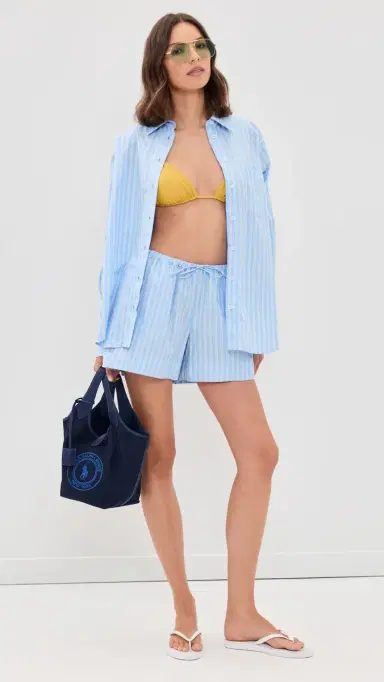 Hunza G Cotton Stripe Coverup Shorts Cornflower | Thumbnail 5 Hunza G Cotton Stripe Coverup Shorts Cornflower | Thumbnail 5