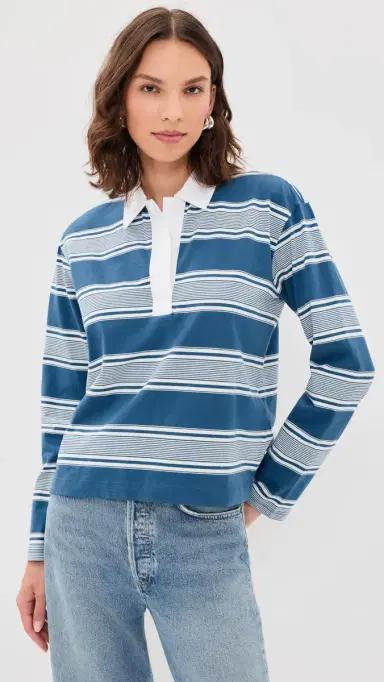rag & bone Kelly Stripe Long Sleeve Polo Blue ulti | Thumbnail 2 rag & bone Kelly Stripe Long Sleeve Polo Blue ulti | Thumbnail 2