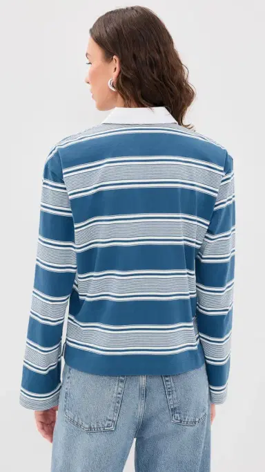 rag & bone Kelly Stripe Long Sleeve Polo Blue ulti | Thumbnail 3 rag & bone Kelly Stripe Long Sleeve Polo Blue ulti | Thumbnail 3