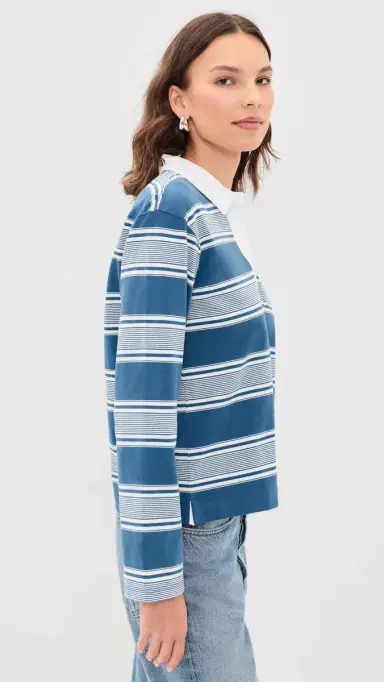 rag & bone Kelly Stripe Long Sleeve Polo Blue ulti | Thumbnail 4 rag & bone Kelly Stripe Long Sleeve Polo Blue ulti | Thumbnail 4