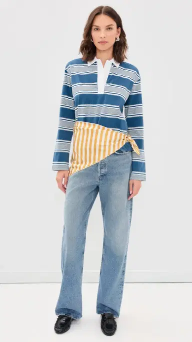 rag & bone Kelly Stripe Long Sleeve Polo Blue ulti | Thumbnail 5 rag & bone Kelly Stripe Long Sleeve Polo Blue ulti | Thumbnail 5