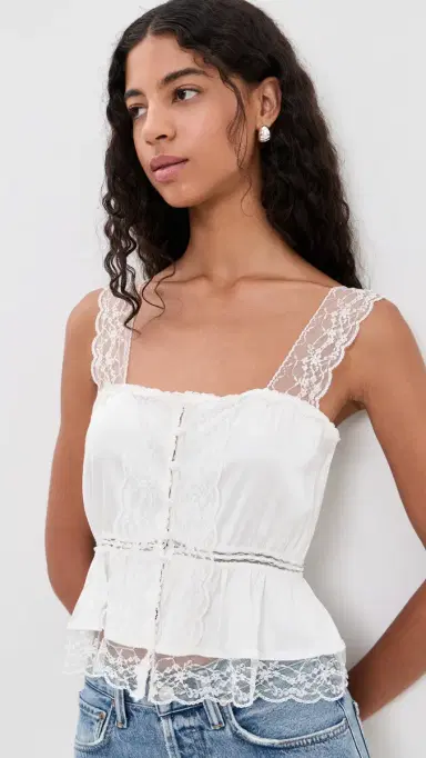 ALICE + OLIVIA Annabeth Embroidered Square Neck Cropped Top Off White | Thumbnail 2 ALICE + OLIVIA Annabeth Embroidered Square Neck Cropped Top Off White | Thumbnail 2