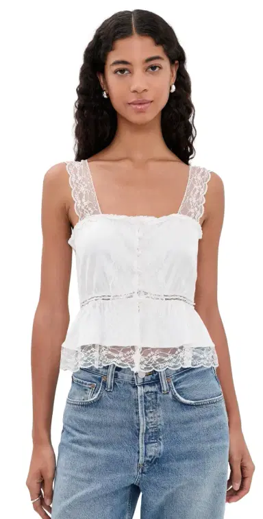 ALICE + OLIVIA Annabeth Embroidered Square Neck Cropped Top Off White | Thumbnail 1 ALICE + OLIVIA Annabeth Embroidered Square Neck Cropped Top Off White | Thumbnail 1