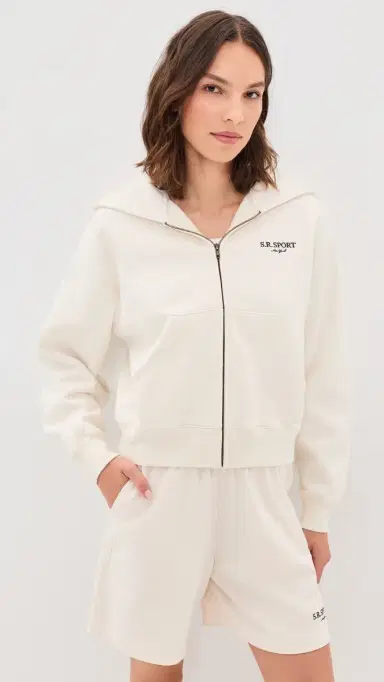 Sporty & Rich R Sport Embroidered Zip Hoodie Ecru Cioco | Thumbnail 2 Sporty & Rich R Sport Embroidered Zip Hoodie Ecru Cioco | Thumbnail 2