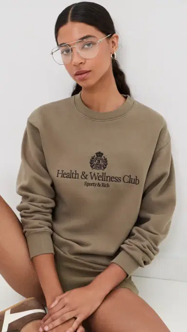 Sporty & Rich H & W Crest Embroidered Crewneck Sand | Thumbnail 2 Sporty & Rich H & W Crest Embroidered Crewneck Sand | Thumbnail 2