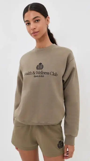 Sporty & Rich H & W Crest Embroidered Crewneck Sand | Thumbnail 3 Sporty & Rich H & W Crest Embroidered Crewneck Sand | Thumbnail 3