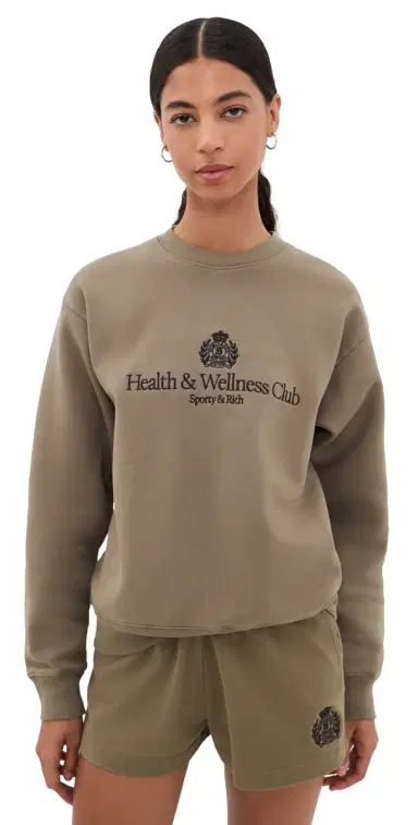 Sporty & Rich H & W Crest Embroidered Crewneck Sand | Thumbnail 1 Sporty & Rich H & W Crest Embroidered Crewneck Sand | Thumbnail 1