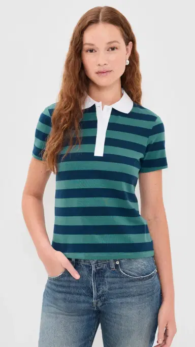 Good American The Easy Polo ummer tripe Teal | Thumbnail 2 Good American The Easy Polo ummer tripe Teal | Thumbnail 2