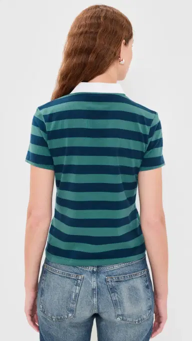 Good American The Easy Polo ummer tripe Teal | Thumbnail 3 Good American The Easy Polo ummer tripe Teal | Thumbnail 3
