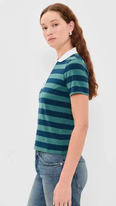 Good American The Easy Polo ummer tripe Teal | Thumbnail 4 Good American The Easy Polo ummer tripe Teal | Thumbnail 4