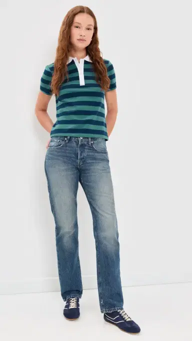 Good American The Easy Polo ummer tripe Teal | Thumbnail 5 Good American The Easy Polo ummer tripe Teal | Thumbnail 5