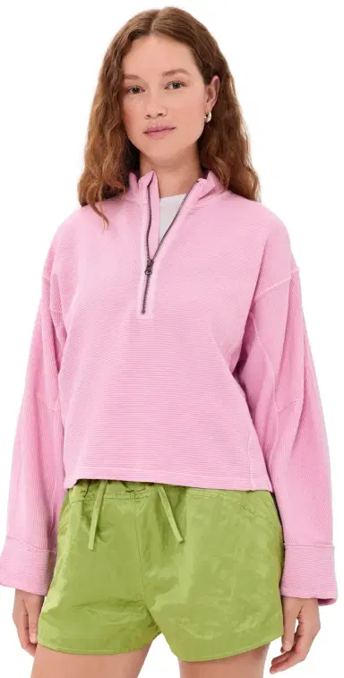 Free People Celeste Quarterzip weatshirt Hummingbird Pink | Thumbnail 1 Free People Celeste Quarterzip weatshirt Hummingbird Pink | Thumbnail 1