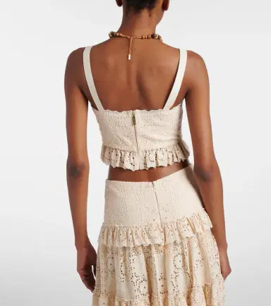 Elie Saab Guipure lace ruffled cotton and silk crop top | Thumbnail 3 Elie Saab Guipure lace ruffled cotton and silk crop top | Thumbnail 3