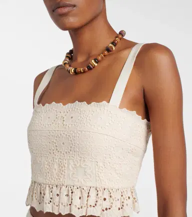 Elie Saab Guipure lace ruffled cotton and silk crop top | Thumbnail 4 Elie Saab Guipure lace ruffled cotton and silk crop top | Thumbnail 4