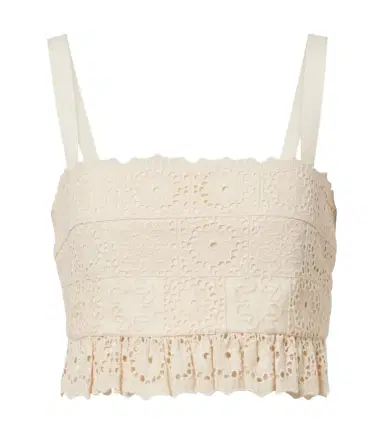 Elie Saab Guipure lace ruffled cotton and silk crop top | Thumbnail 1 Elie Saab Guipure lace ruffled cotton and silk crop top | Thumbnail 1