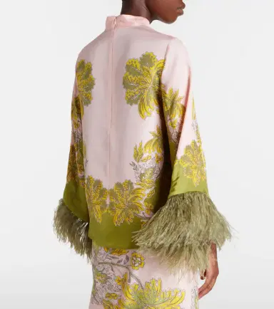 La DoubleJ Make An Exit feather-trimmed silk twill top | Thumbnail 4 La DoubleJ Make An Exit feather-trimmed silk twill top | Thumbnail 4