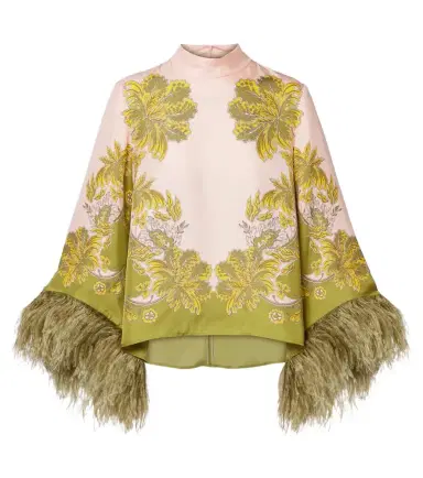 La DoubleJ Make An Exit feather-trimmed silk twill top | Thumbnail 1 La DoubleJ Make An Exit feather-trimmed silk twill top | Thumbnail 1