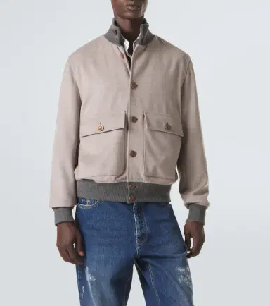 Brunello Cucinelli Cashmere-trimmed wool bomber jacket | Thumbnail 4 Brunello Cucinelli Cashmere-trimmed wool bomber jacket | Thumbnail 4