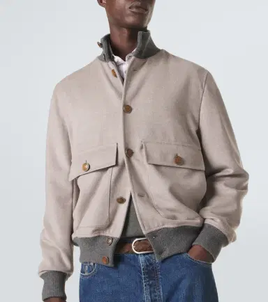 Brunello Cucinelli Cashmere-trimmed wool bomber jacket | Thumbnail 6 Brunello Cucinelli Cashmere-trimmed wool bomber jacket | Thumbnail 6