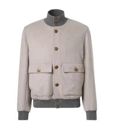 Brunello Cucinelli Cashmere-trimmed wool bomber jacket | Thumbnail 1 Brunello Cucinelli Cashmere-trimmed wool bomber jacket | Thumbnail 1
