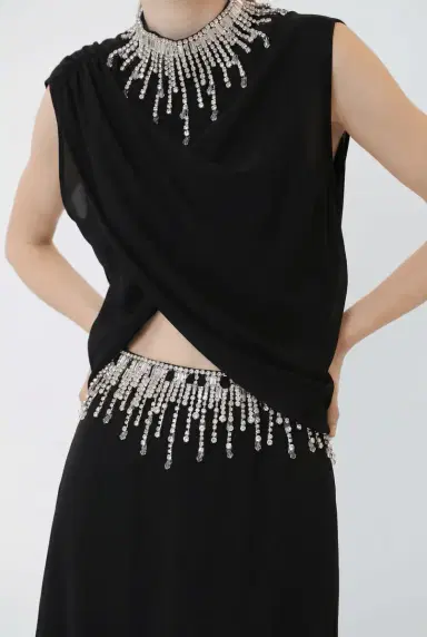 LAPOINTE Georgette Draped Scarf Top With Embroidery | Thumbnail 3 LAPOINTE Georgette Draped Scarf Top With Embroidery | Thumbnail 3