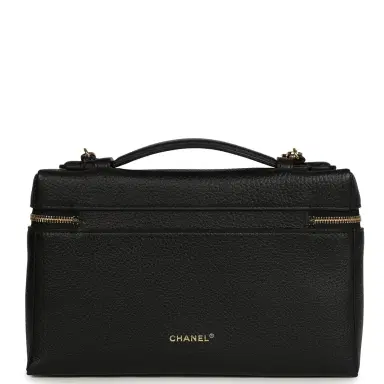 Chanel Chanel Large Top Handle Long Vanity Case with Chain Black Grained Calfskin Gold Hardware | Thumbnail 4 Chanel Chanel Large Top Handle Long Vanity Case with Chain Black Grained Calfskin Gold Hardware | Thumbnail 4