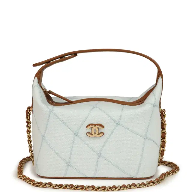 Chanel Mini CC Hobo Pouch with Chain Light Blue Denim and Brown Calfskin Gold Hardware Chanel Mini CC Hobo Pouch with Chain Light Blue Denim and Brown Calfskin Gold Hardware