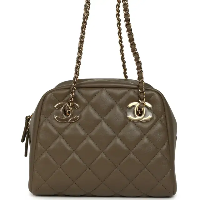 Chanel Small Bowling Bag Dark Khaki Lambskin Gold Hardware Chanel Small Bowling Bag Dark Khaki Lambskin Gold Hardware