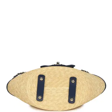 Chanel Chanel Small Coco Beach Shopping Tote Bag Bag Beige Raffia and Dark Blue Denim Light Gold Hardware | Thumbnail 6 Chanel Chanel Small Coco Beach Shopping Tote Bag Bag Beige Raffia and Dark Blue Denim Light Gold Hardware | Thumbnail 6