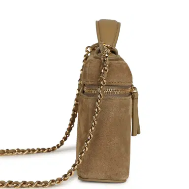 Chanel Chanel Top Handle Long Vanity Case with Chain Dark Beige Suede Gold Hardware | Thumbnail 3 Chanel Chanel Top Handle Long Vanity Case with Chain Dark Beige Suede Gold Hardware | Thumbnail 3