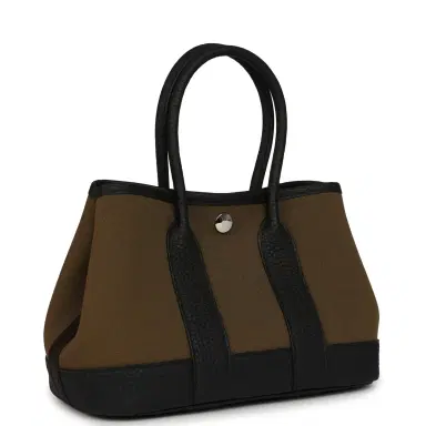 HERMÈS Hermes Garden Party Neo 23 Vert Olive Toile Officier Canvas and Black Negonda Palladium Hardware | Thumbnail 2 HERMÈS Hermes Garden Party Neo 23 Vert Olive Toile Officier Canvas and Black Negonda Palladium Hardware | Thumbnail 2