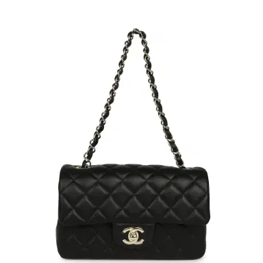 Chanel Pre-owned Chanel Mini Classic Rectangular Flap Bag Black Lambskin Light Gold Hardware | Thumbnail 7 Chanel Pre-owned Chanel Mini Classic Rectangular Flap Bag Black Lambskin Light Gold Hardware | Thumbnail 7