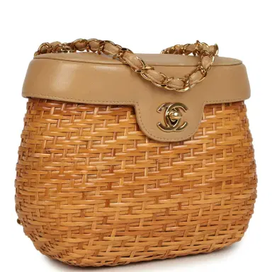 Chanel Vintage Chanel Basket Bag Beige Lambskin and Rattan Wicker Gold Hardware | Thumbnail 2 Chanel Vintage Chanel Basket Bag Beige Lambskin and Rattan Wicker Gold Hardware | Thumbnail 2