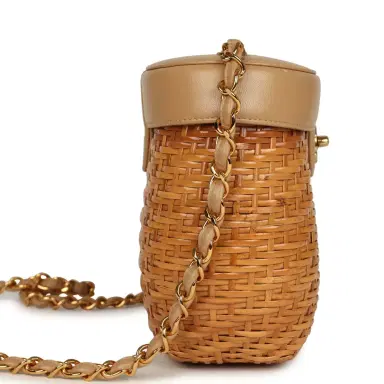 Chanel Vintage Chanel Basket Bag Beige Lambskin and Rattan Wicker Gold Hardware | Thumbnail 3 Chanel Vintage Chanel Basket Bag Beige Lambskin and Rattan Wicker Gold Hardware | Thumbnail 3