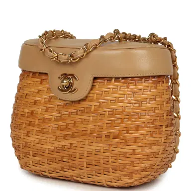 Chanel Vintage Chanel Basket Bag Beige Lambskin and Rattan Wicker Gold Hardware | Thumbnail 5 Chanel Vintage Chanel Basket Bag Beige Lambskin and Rattan Wicker Gold Hardware | Thumbnail 5
