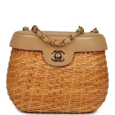 Chanel Vintage Chanel Basket Bag Beige Lambskin and Rattan Wicker Gold Hardware | Thumbnail 1 Chanel Vintage Chanel Basket Bag Beige Lambskin and Rattan Wicker Gold Hardware | Thumbnail 1