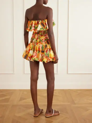 Farm Rio Strapless Ruffled Printed Shirred Cotton Mini Dress | Thumbnail 3 Farm Rio Strapless Ruffled Printed Shirred Cotton Mini Dress | Thumbnail 3