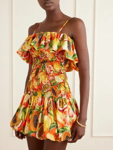 Farm Rio Strapless Ruffled Printed Shirred Cotton Mini Dress | Thumbnail 5 Farm Rio Strapless Ruffled Printed Shirred Cotton Mini Dress | Thumbnail 5
