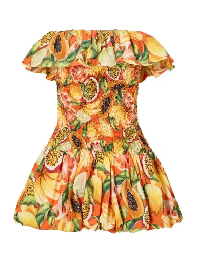 Farm Rio Strapless Ruffled Printed Shirred Cotton Mini Dress | Thumbnail 1 Farm Rio Strapless Ruffled Printed Shirred Cotton Mini Dress | Thumbnail 1