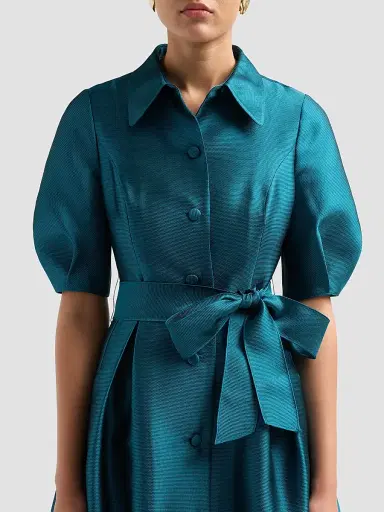 Teri Jon by Rickie Freeman Women's Tie-Waist Faille Knee-Length Shirtdress | Thumbnail 5 Teri Jon by Rickie Freeman Women's Tie-Waist Faille Knee-Length Shirtdress | Thumbnail 5